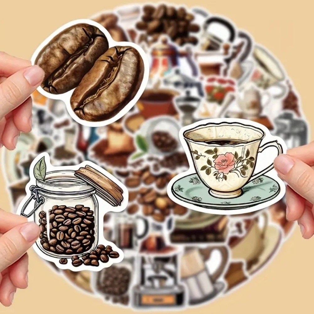 50 Coffee Stickers Drinks Bean Grinders Pots Urns